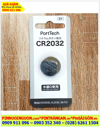 PORTECH CR2032-1P, Pin 3v lithium PORTECH CR2032-1P thị trường Nội địa Nhật /Vỉ chữ Nhật